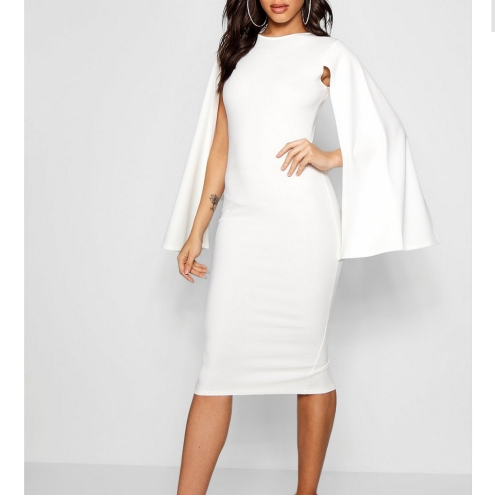 White Cape Sleeve Dress